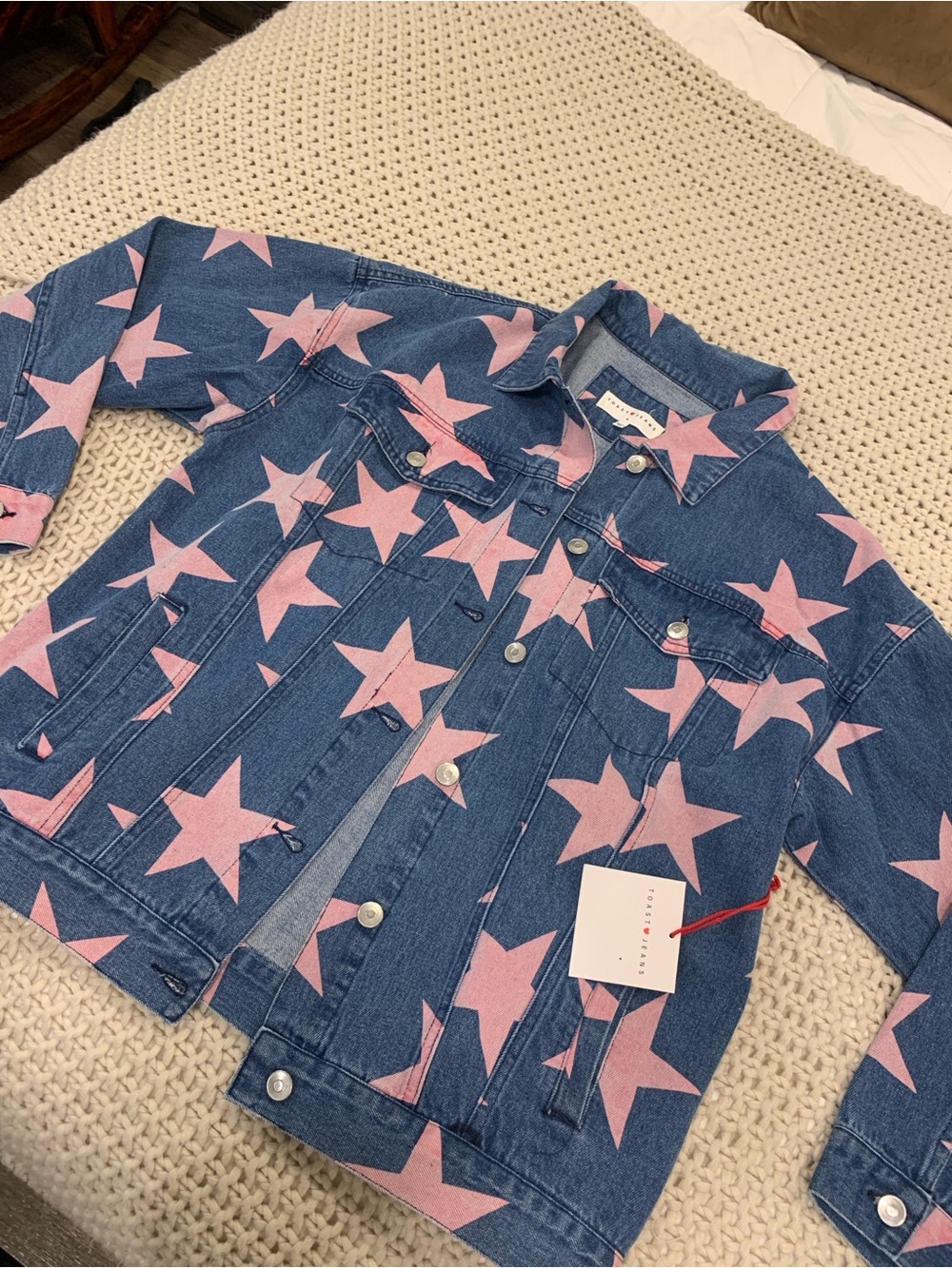Denim Star-Print Jacket in Blue and Pink